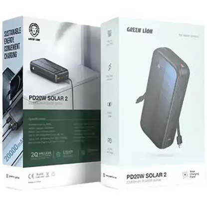 Agrandir l'image de Batterie externe Green Lion PD20W Solar 2 16 000 mAh avec câbles intégrés Image de Batterie externe Green Lion PD20W Solar 2 16 000 mAh avec câbles intégrés